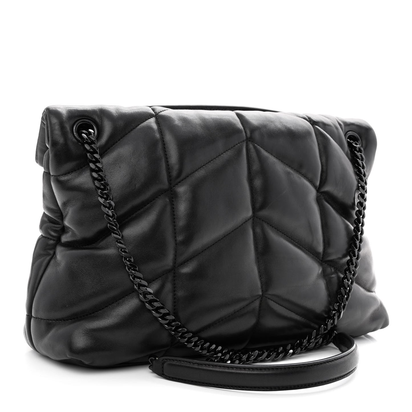 Lambskin Quilted Monogram Monochrome Medium Loulou Puffer Chain Satchel Black