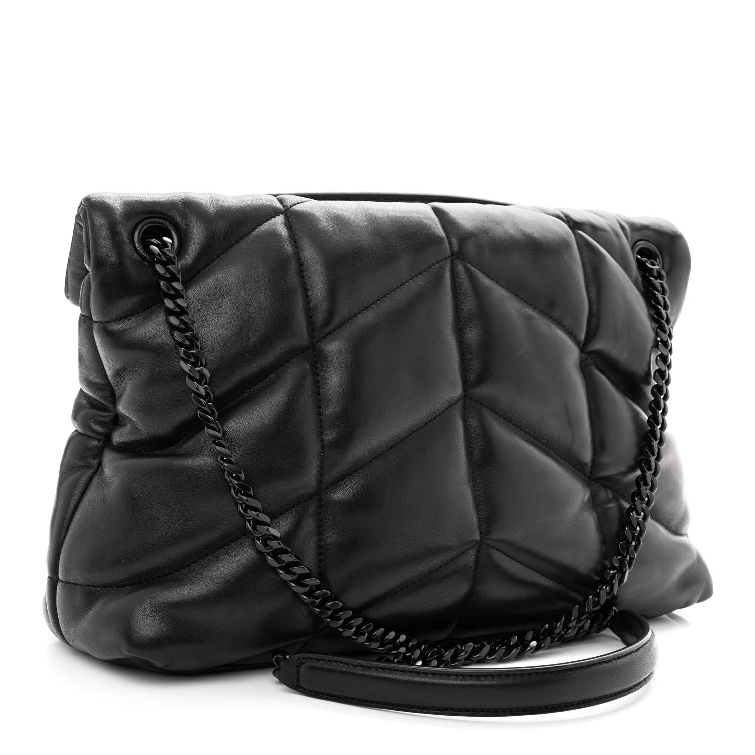 Saint Laurent Lambskin Quilted Monogram Monochrome Medium Loulou Puffer Chain Satchel Black 3 of 10