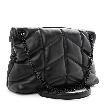 Saint Laurent Lambskin Quilted Monogram Monochrome Medium Loulou Puffer Chain Satchel Black 3 of 10