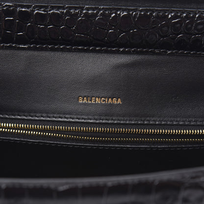 Balenciaga Shiny Calfskin Graffiti Logo Crocodile Embossed Medium Ghost Shoulder Bag Black White 6 of 10