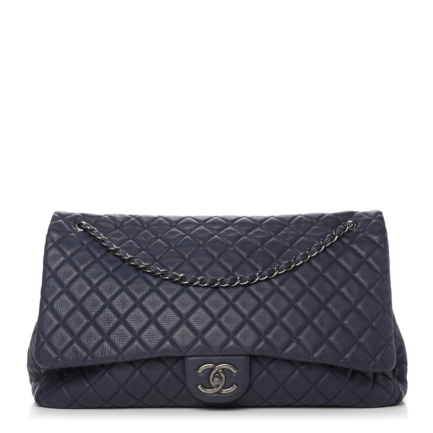 Calfskin Quilted XXL Travel Flap Bag Navy