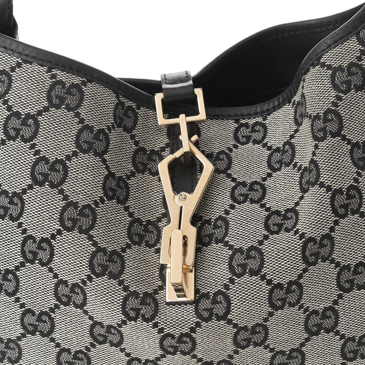 Monogram Lobster Clasp Jackie O Hobo Beige Black