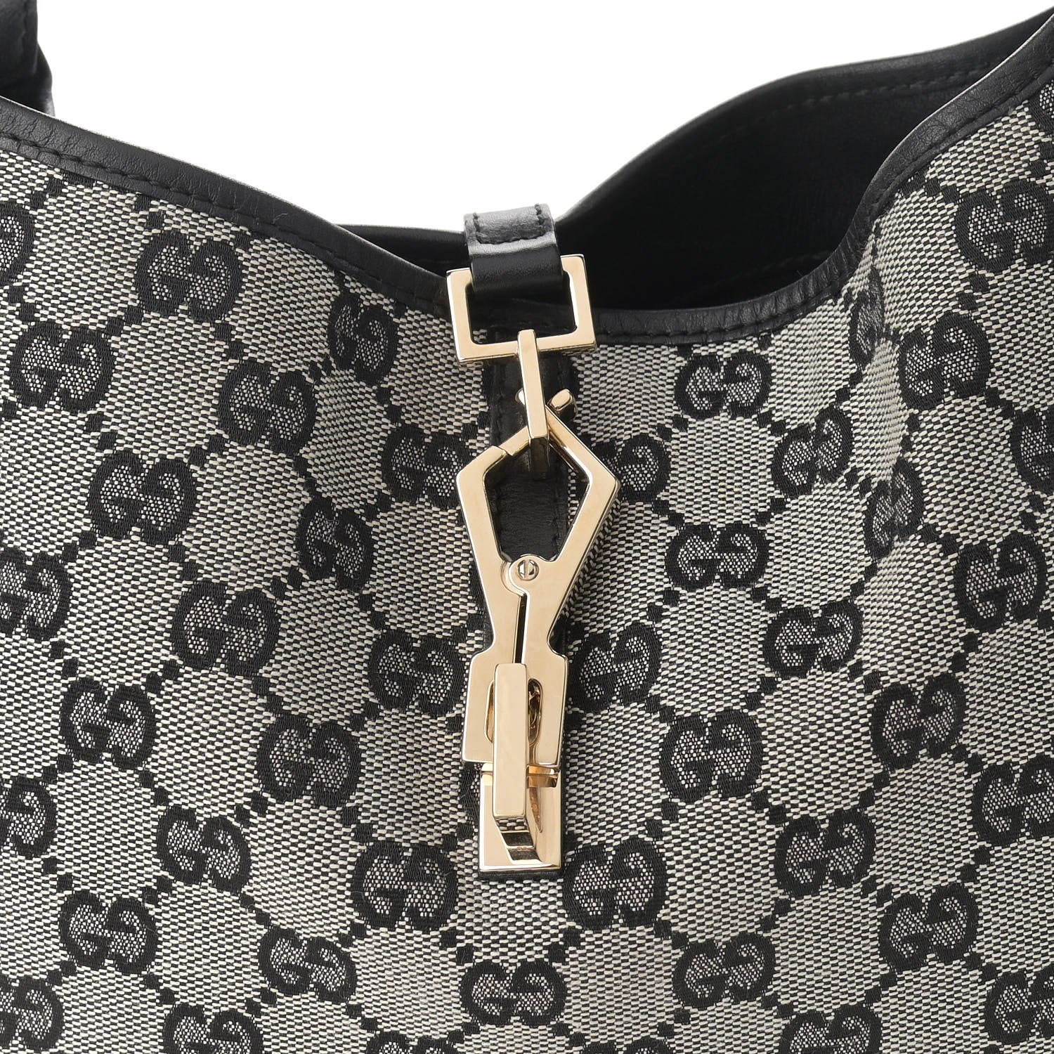 Gucci Monogram Lobster Clasp Jackie O Hobo Beige Black 7 of 12