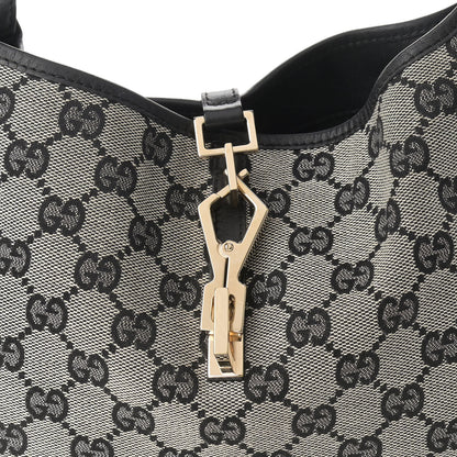 Gucci Monogram Lobster Clasp Jackie O Hobo Beige Black 7 of 12