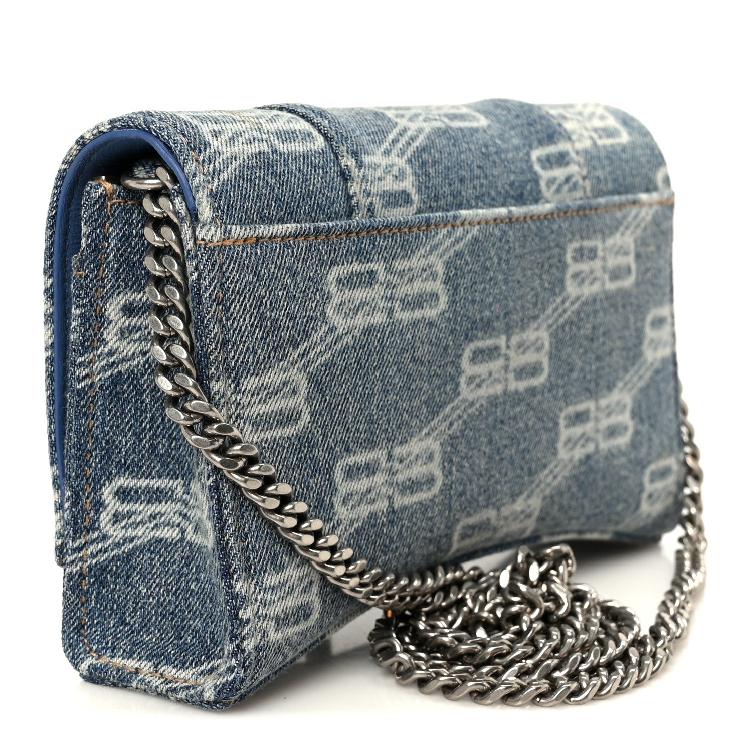 Balenciaga Denim BB Monogram Hourglass Chain Bag Blue 3 of 11
