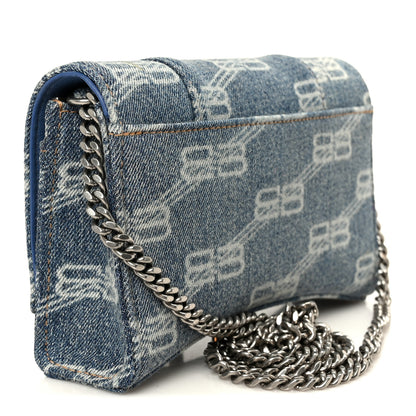 Balenciaga Denim BB Monogram Hourglass Chain Bag Blue 3 of 11