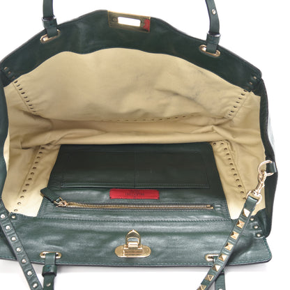 Valentino Garavani Vitello Medium Rockstud Tote Green 5 of 9