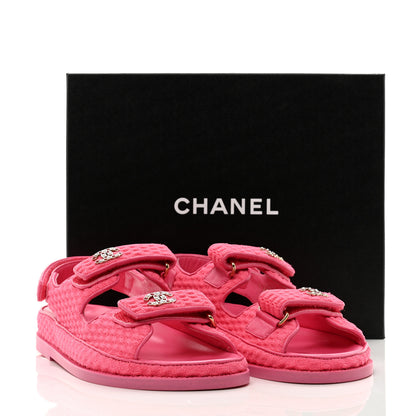 Chanel Knit Fabric Velcro Dad Sandals 39 Pink 9 of 9