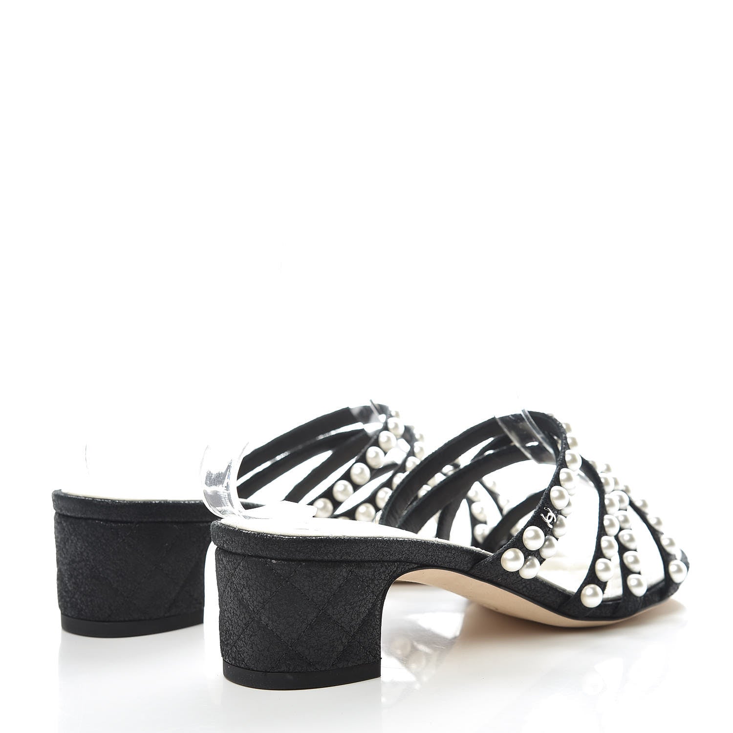 Chanel Crackled Lambskin Pearl Mules 35.5 Black 4 of 8