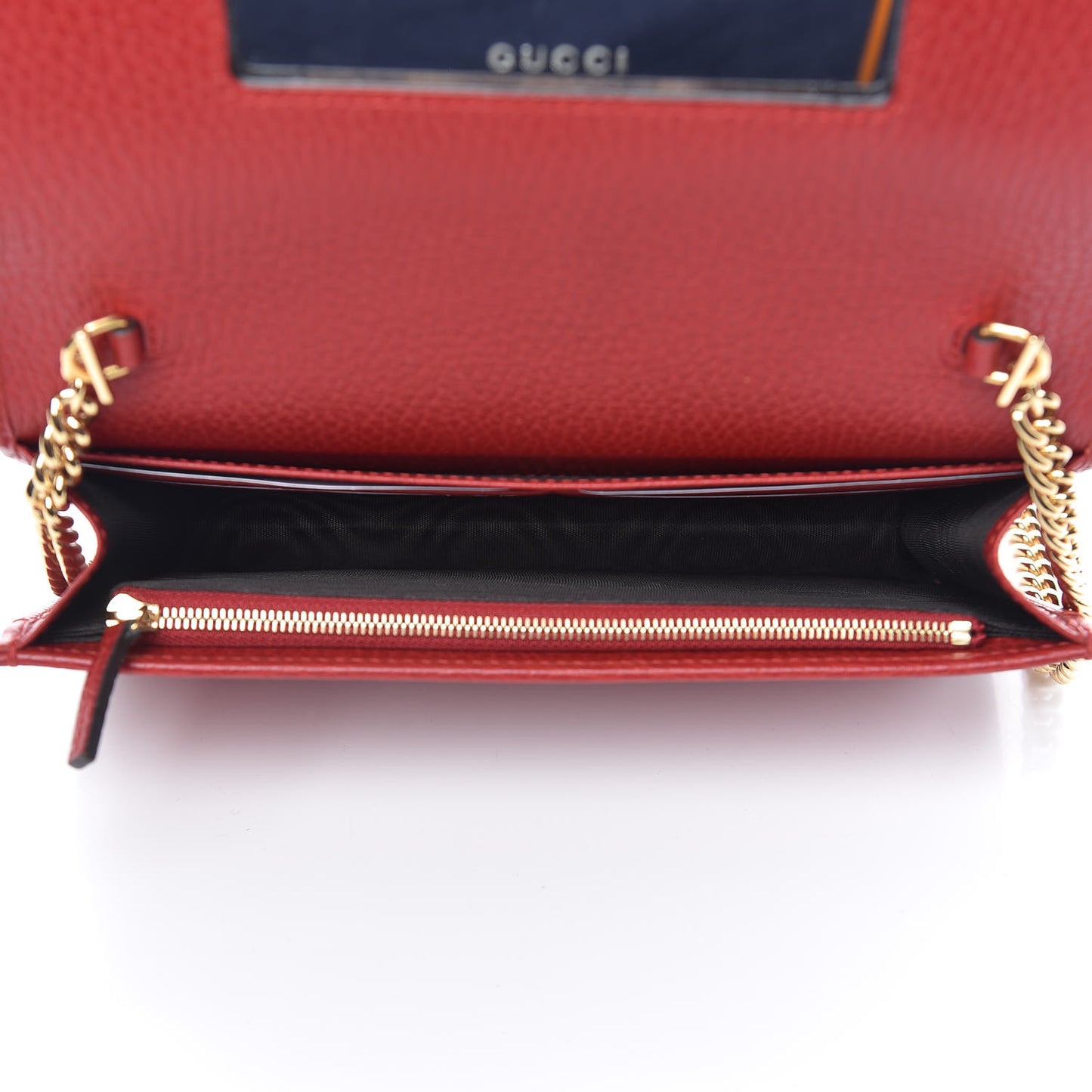 Dollar Calfskin Mini GG Marmont Chain Wallet Hibiscus Red