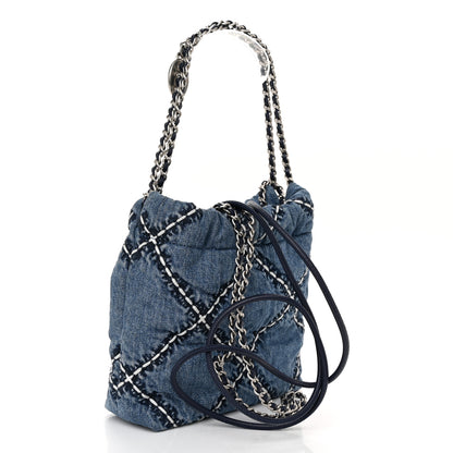 Chanel Denim Stitched Quilted Mini Chanel 22 Blue 3 of 10