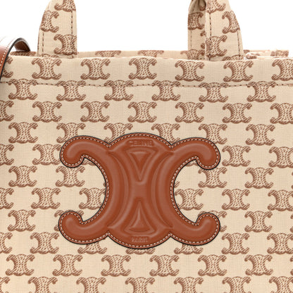 Celine Canvas Calfskin Triomphe Print Small Cabas Thais White 7 of 9