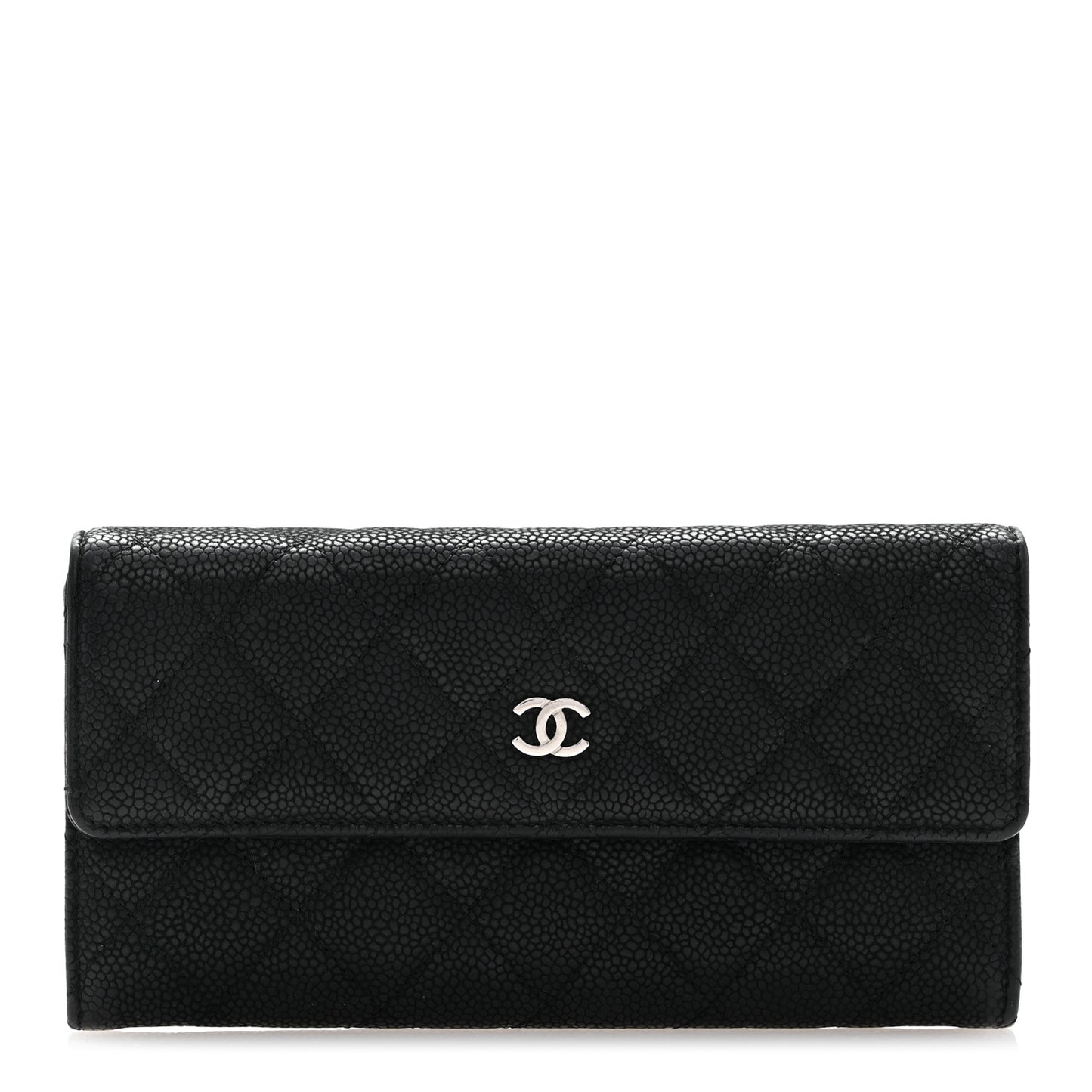 Iridescent Caviar Quilted Large Flap Wallet Black