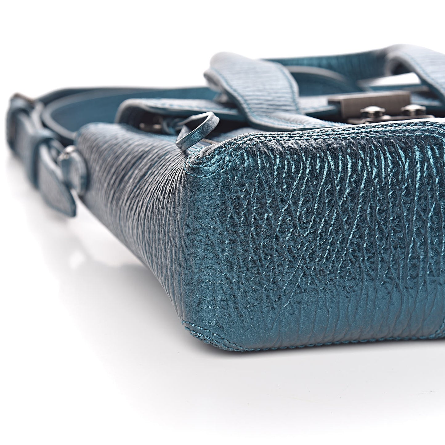 3.1 Metallic Textured Calfskin Mini Pashli Satchel Turquoise
