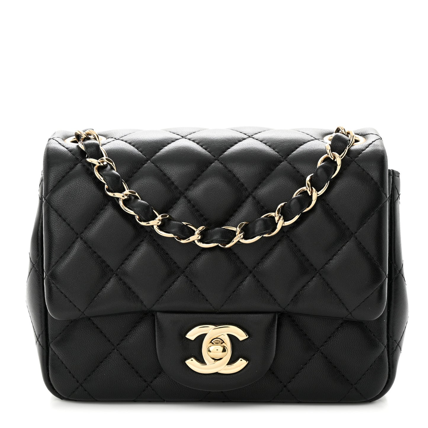 Lambskin Quilted Mini Square Flap Black