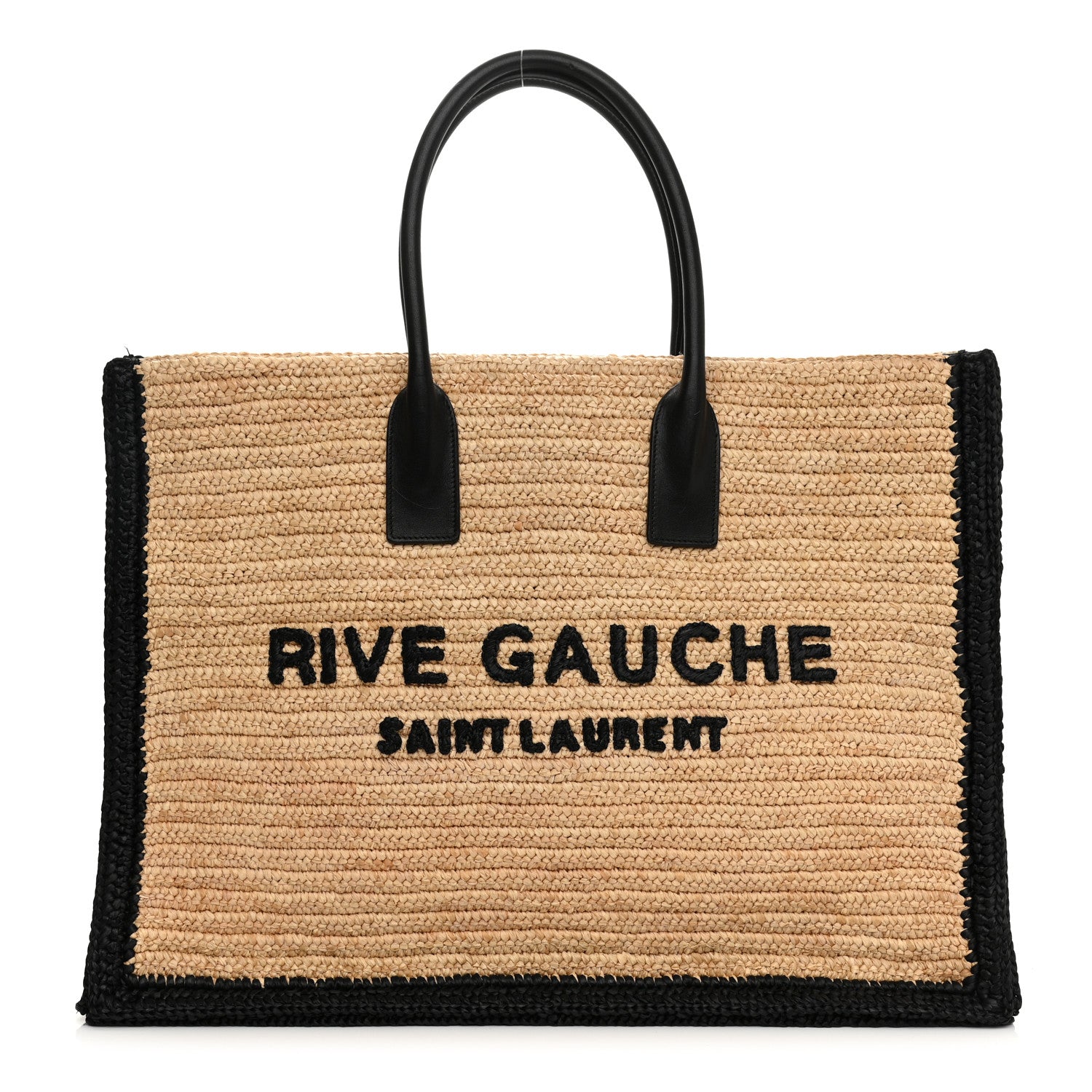 Saint Laurent Raffia Calfskin Rive Gauche Tote Naturale Black 2 of 10