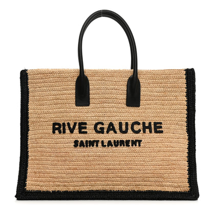 Saint Laurent Raffia Calfskin Rive Gauche Tote Naturale Black 2 of 10