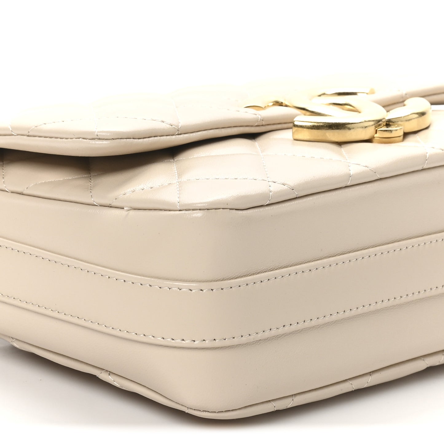 Lambskin Quilted Mini Maxi CC Flap Beige