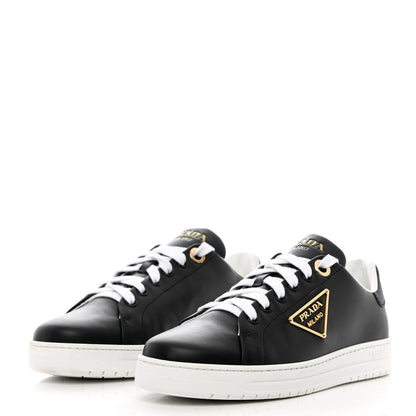 Prada Vitello Soft Metal Triangle Logo Womens Edge Low Top 30mm Sneakers 39 Black White 3 of 10