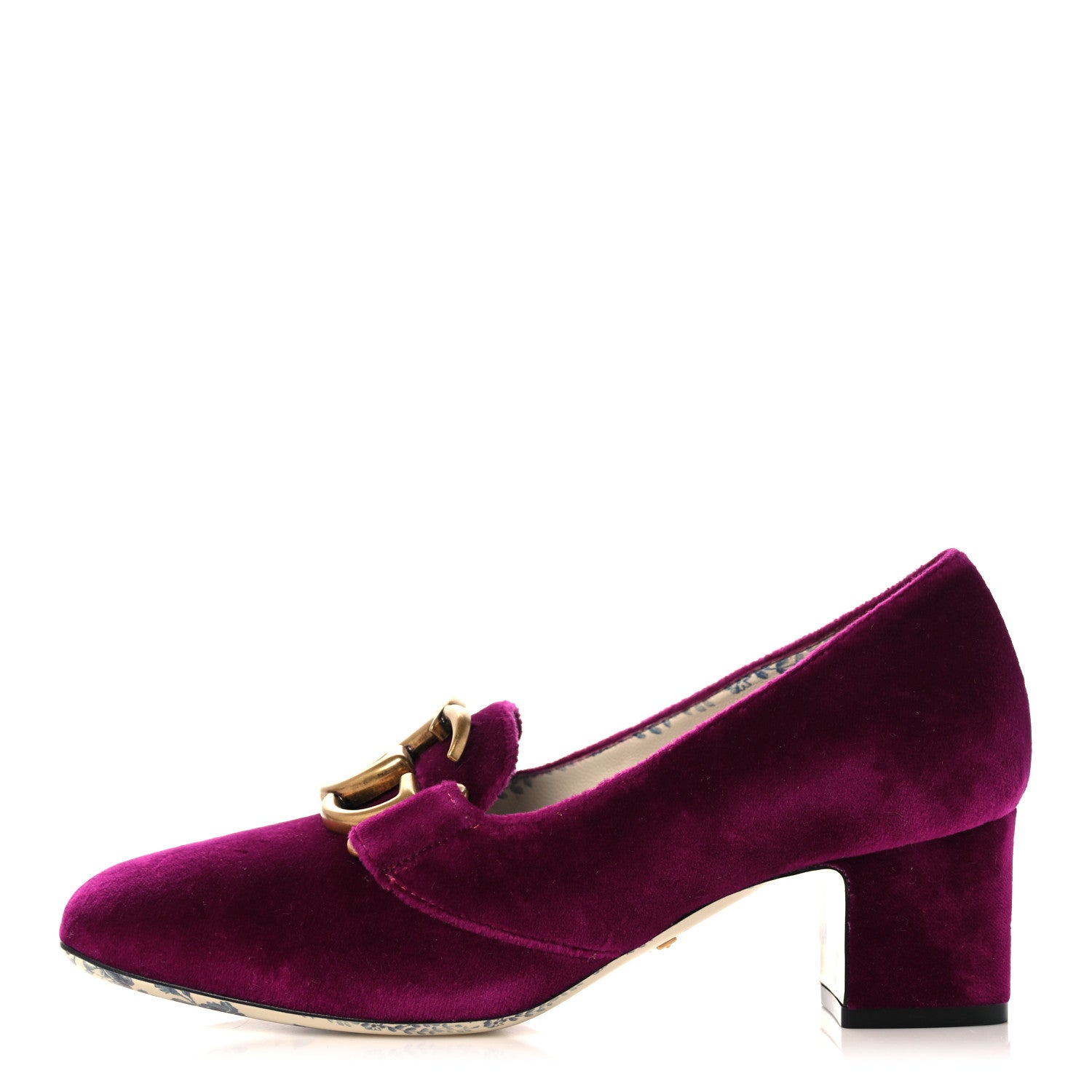 Gucci Velvet GG Victoire Block Mid Heel Loafer Pumps 35.5 Fucsia Violet Cyclamen 1 of 9
