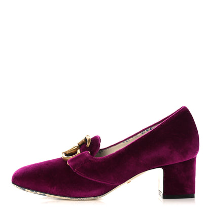 Gucci Velvet GG Victoire Block Mid Heel Loafer Pumps 35.5 Fucsia Violet Cyclamen 1 of 9