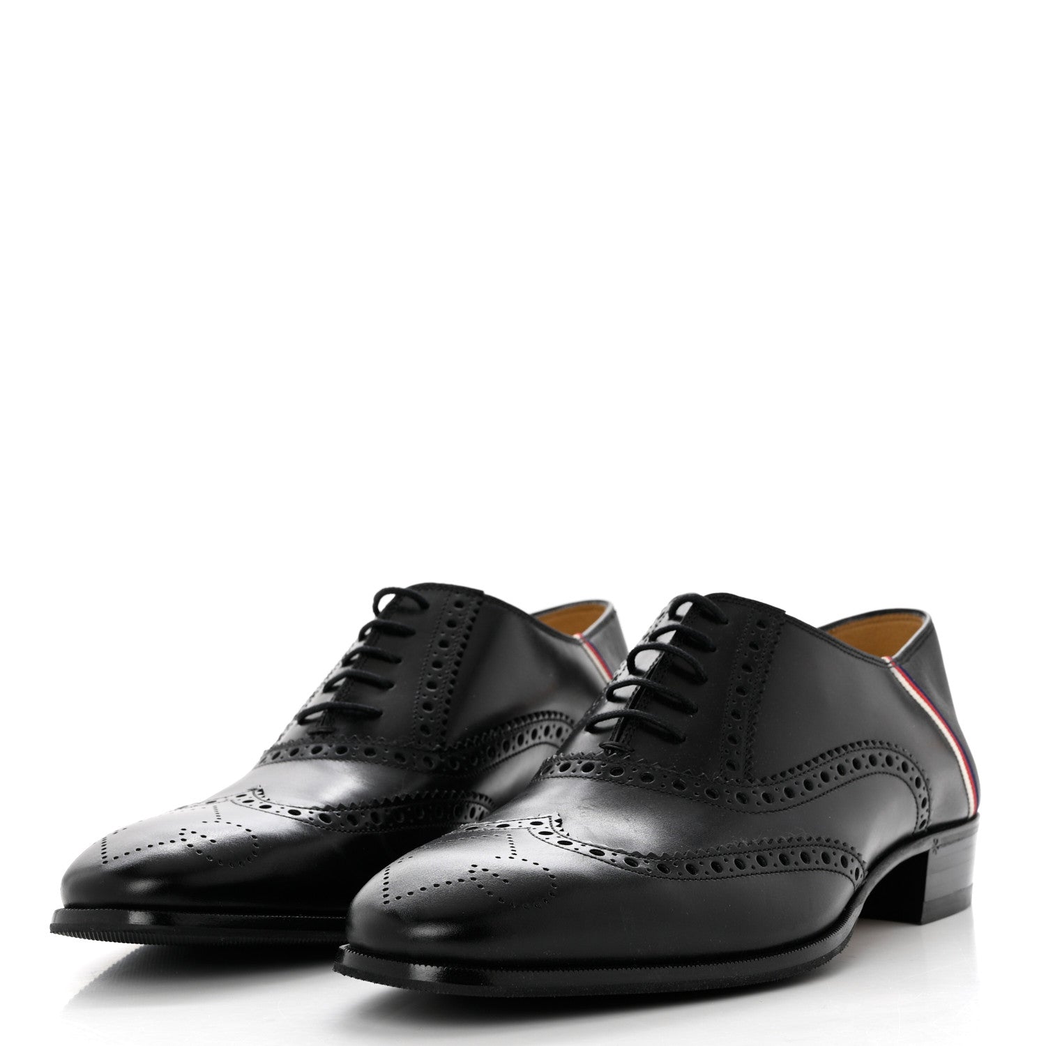 Gucci Calfskin Miro Soft Web Mens Spirit Wingtip Oxfords 8 Black 3 of 9