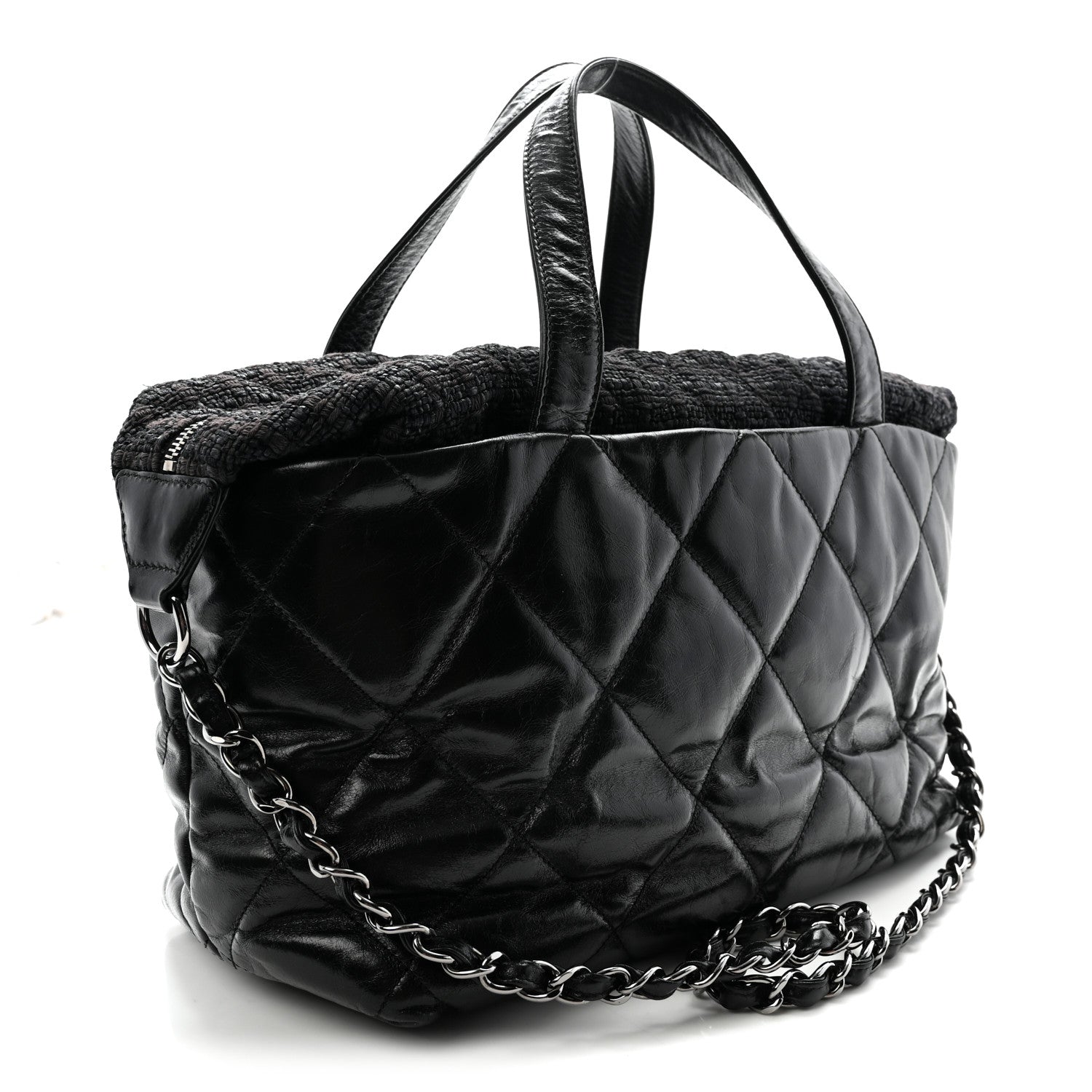 Chanel Glazed Calfskin Quilted Tweed Portobello Tote Black 1895524