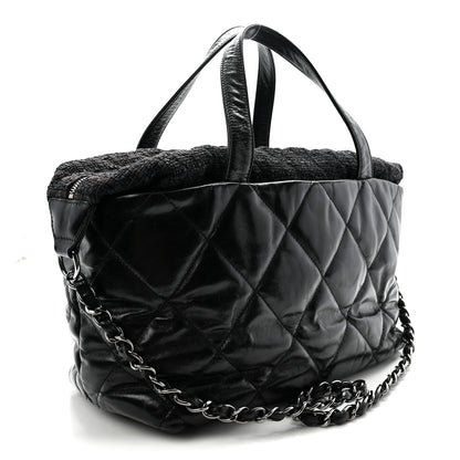 Chanel Glazed Calfskin Quilted Tweed Portobello Tote Black 3 of 10