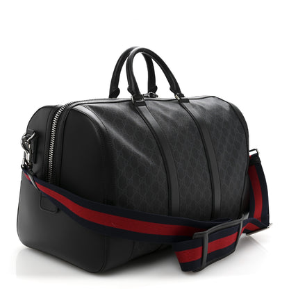 Gucci Soft GG Supreme Monogram Appia Calfskin Web Medium Carry On Duffle Bag Black Grey 2 of 14