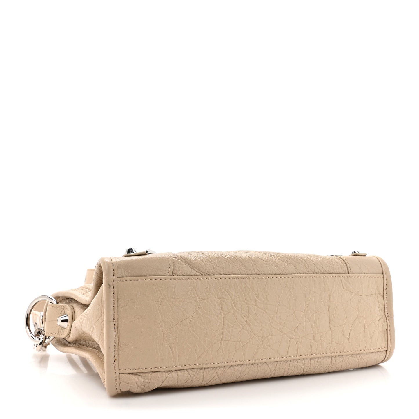 Agneau Classic Silver Hardware Mini City Logo Strap Light Beige Black