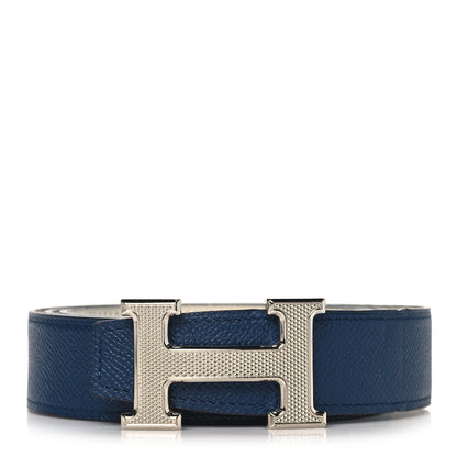 Hermes Epsom 32mm Guilloche H Belt 100 Bleu Indigo White 1 of 8