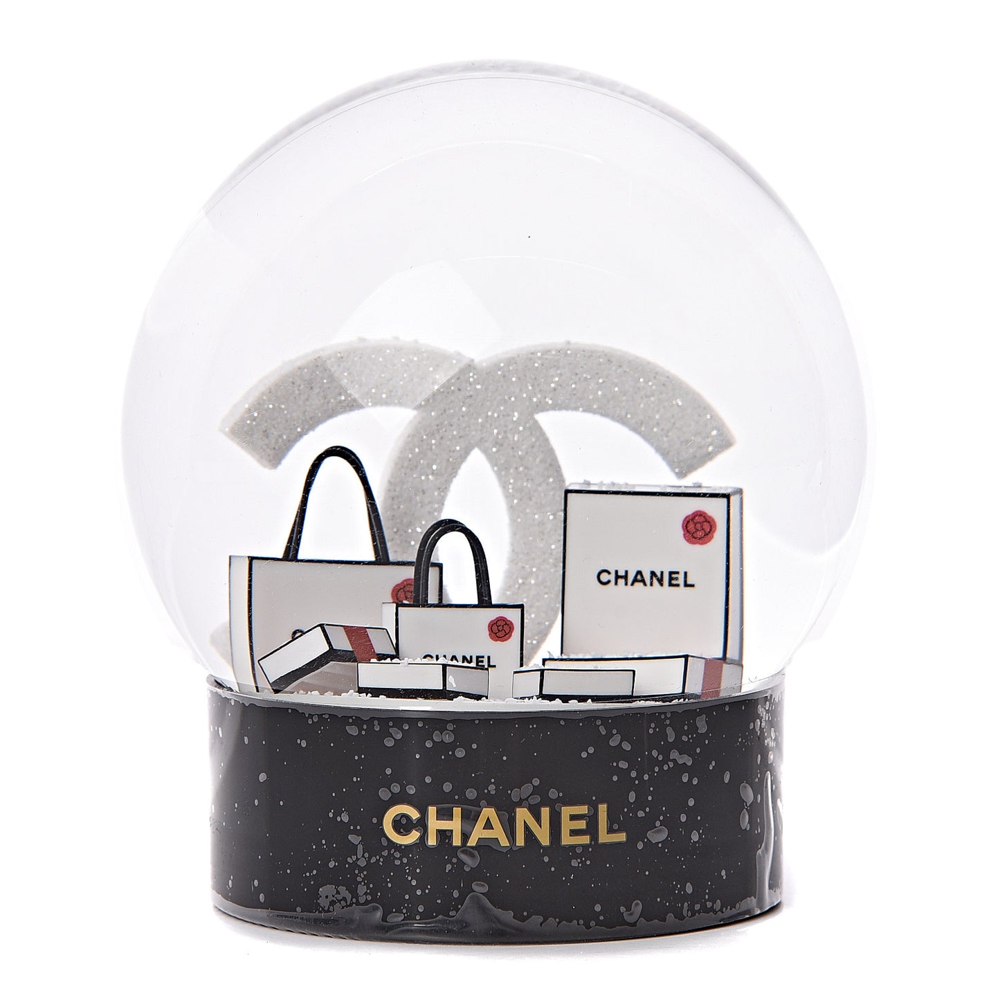 Glass CC Shopping Bag Snow Globe