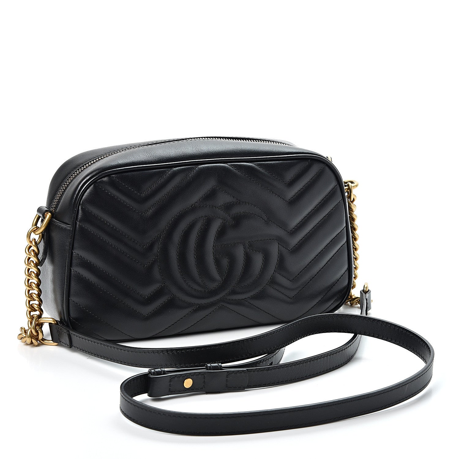 Gucci Calfskin Matelasse Small GG Marmont Chain Shoulder Bag Black 2 of 9