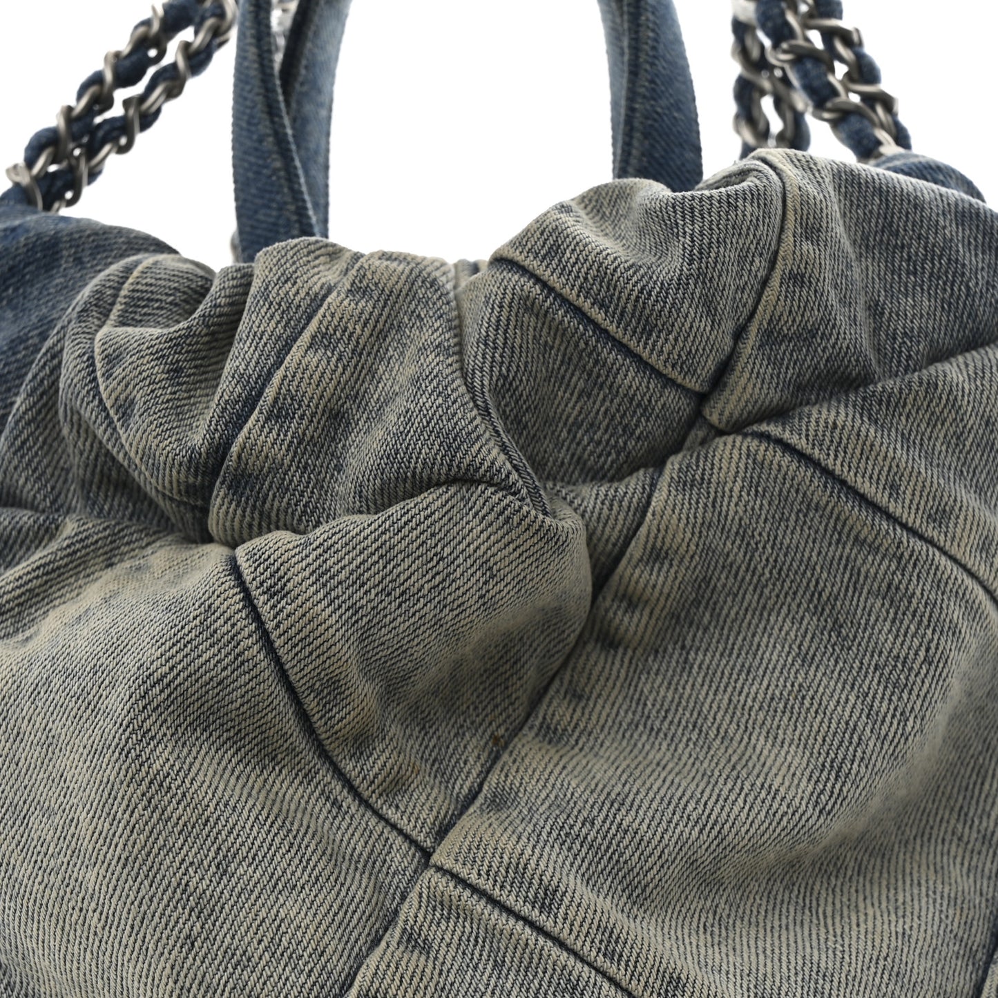 Denim Quilted Chanel 22 Backpack Blue