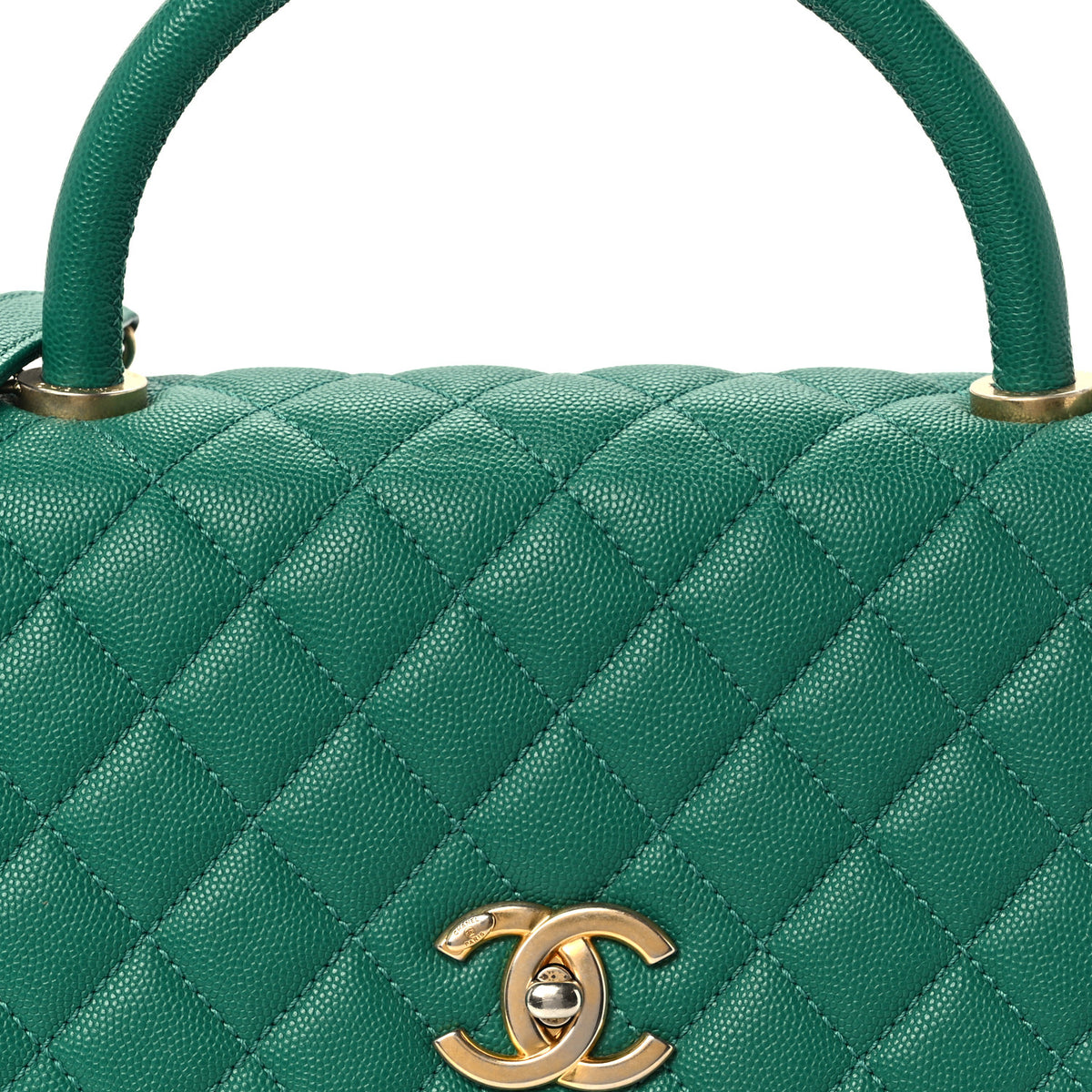 Caviar Quilted Small Coco Handle Flap Green