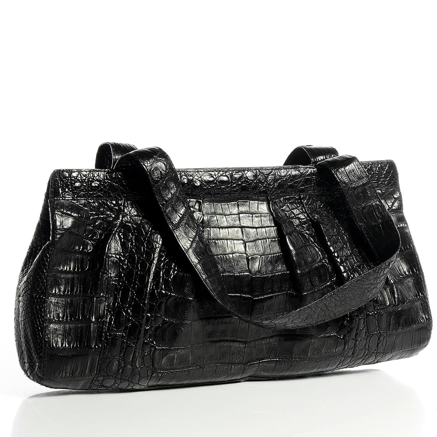 Crocodile Pleated Shoulder Bag Black