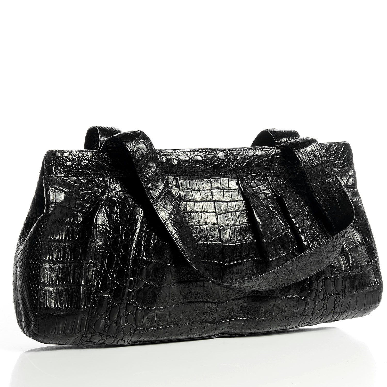 Nancy Gonzalez Crocodile Pleated Shoulder Bag Black 3 of 7