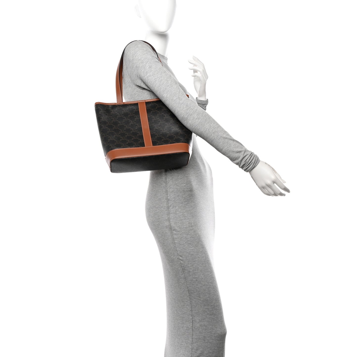 Triomphe Canvas Calfskin Small Cabas Bag Tan