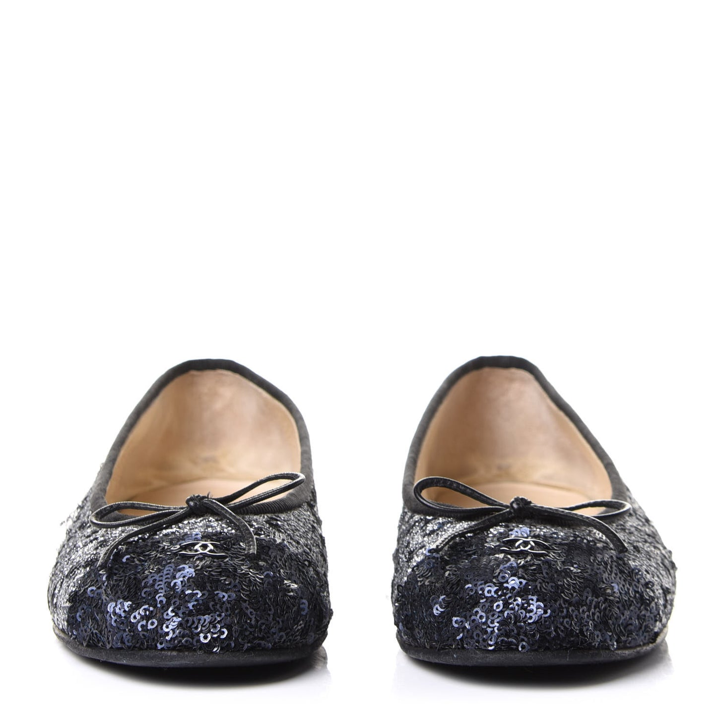 Tweed Sequin Cap Toe Ballerina Flats 38.5 Black Blue