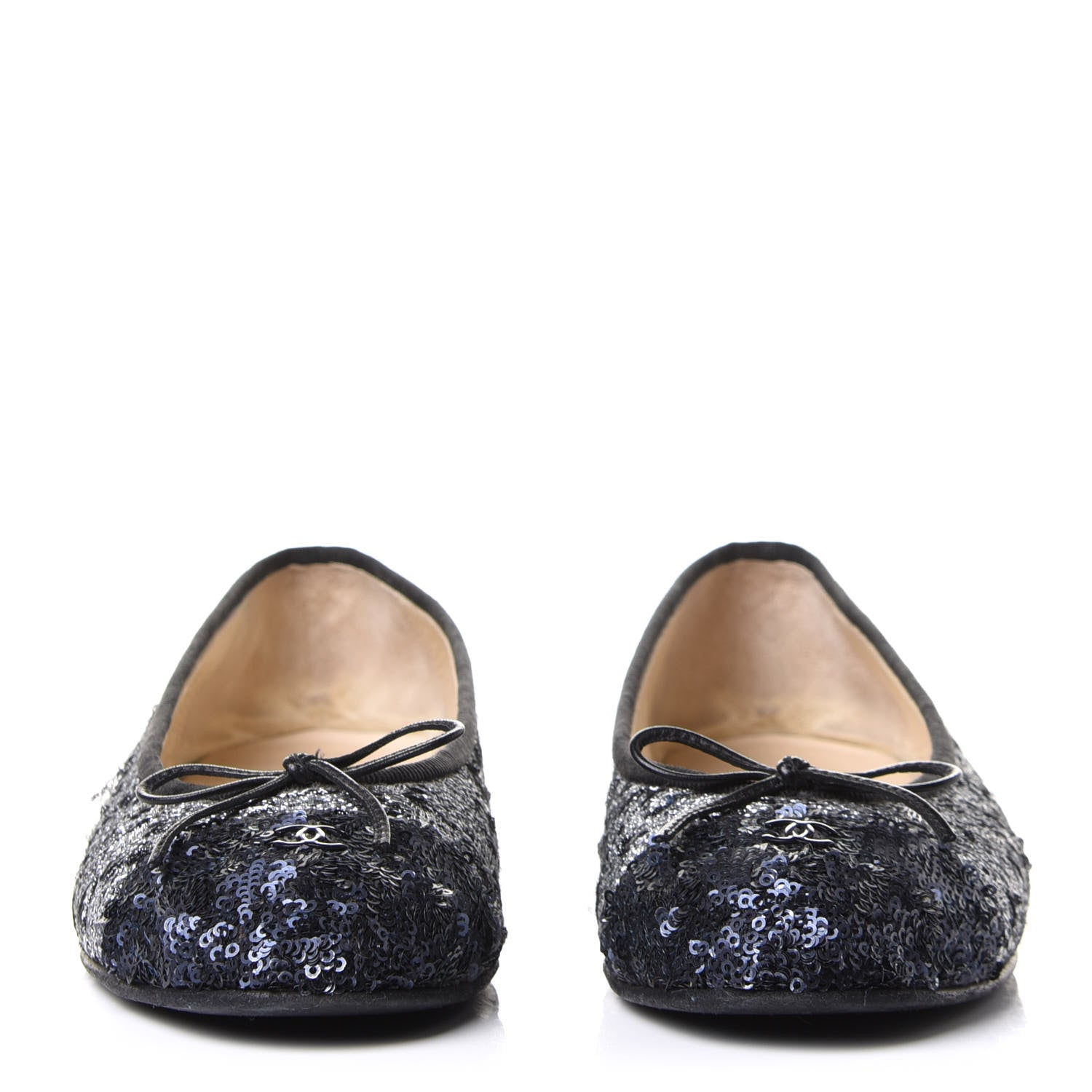 Chanel Tweed Sequin Cap Toe Ballerina Flats 38.5 Black Blue 2 of 9
