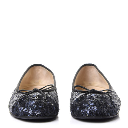 Chanel Tweed Sequin Cap Toe Ballerina Flats 38.5 Black Blue 2 of 9