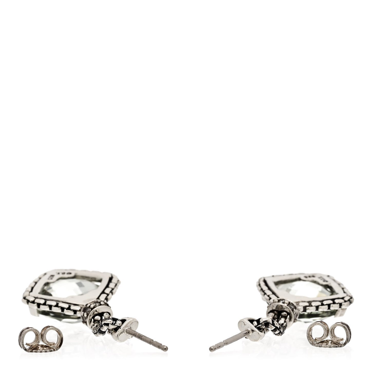 Sterling Silver Diamond Prasolite Cushion On Point Drop Earrings