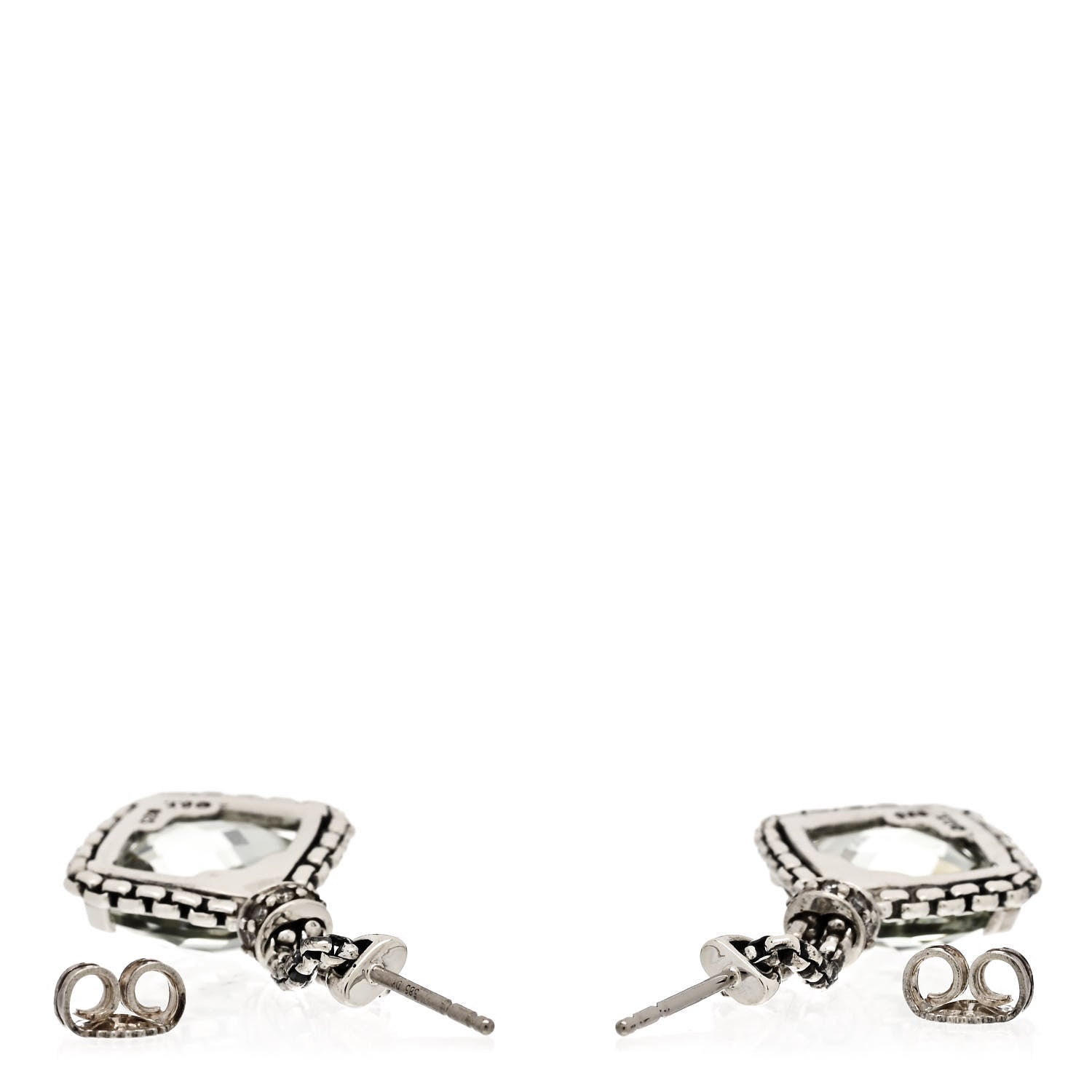 David Yurman Sterling Silver Diamond Prasolite Cushion On Point Drop Earrings 3 of 4