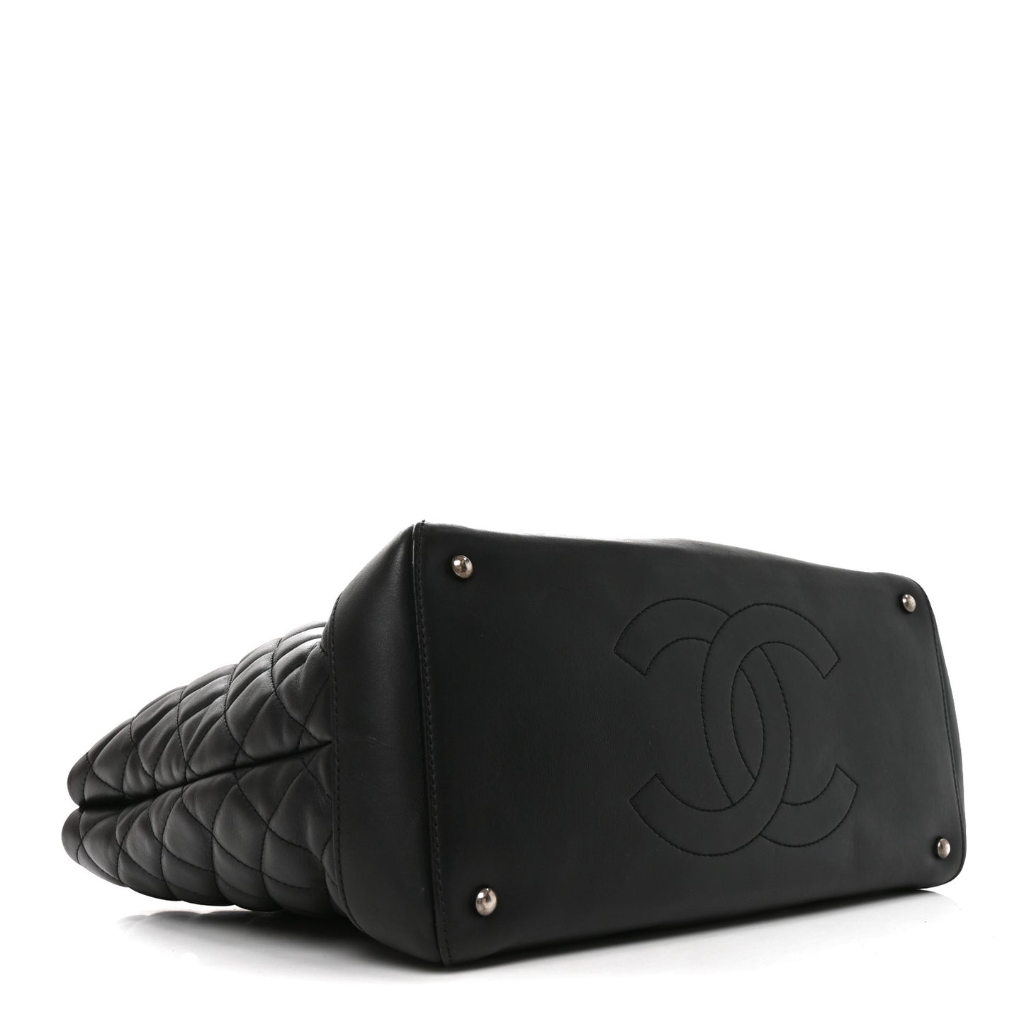 Calfskin Quilted Large Easy Shopping Tote Black