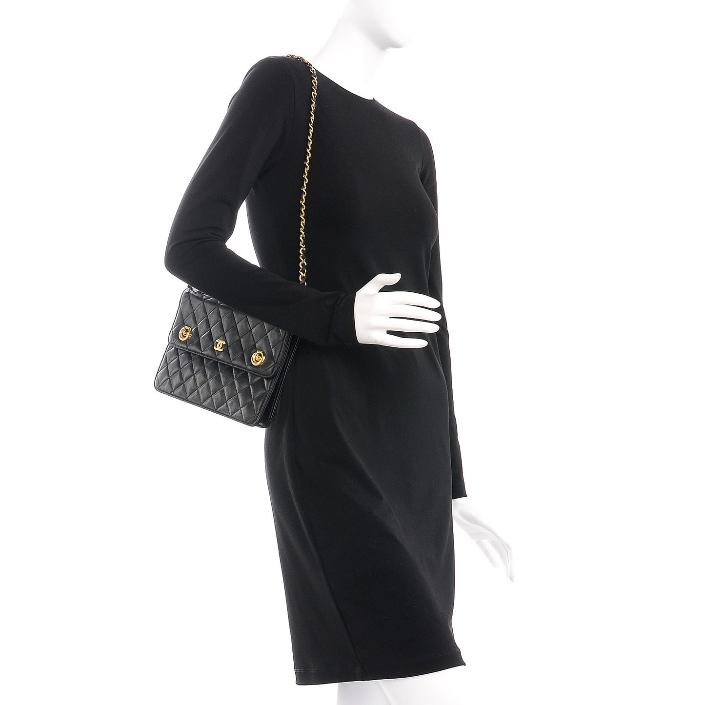 Lambskin Quilted Runway Flap Bag Black