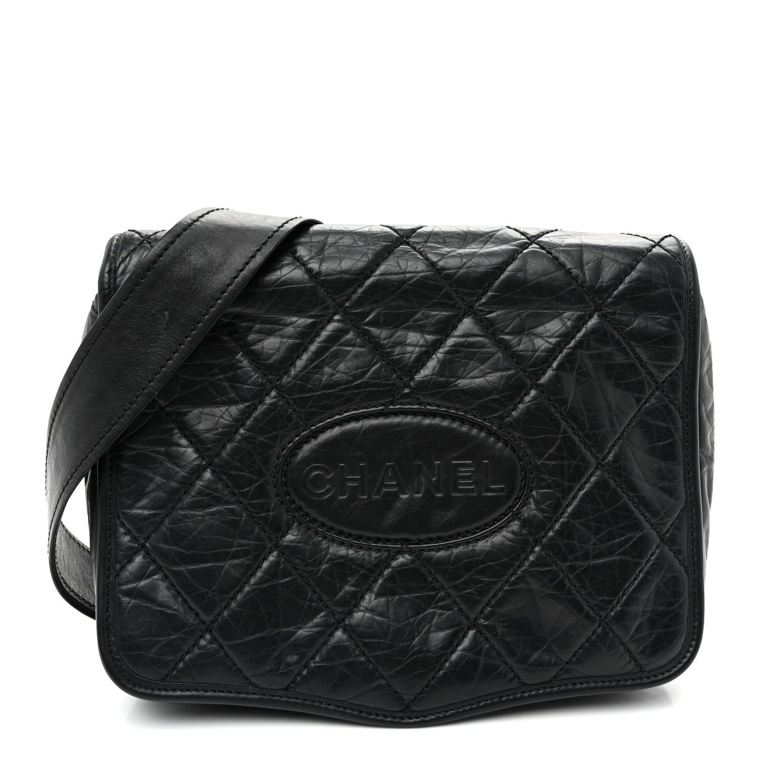 Chanel Aged Calfskin Quilted Vintage Ligne Messenger Flap Black 1 of 10