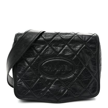 Chanel Aged Calfskin Quilted Vintage Ligne Messenger Flap Black 1 of 10