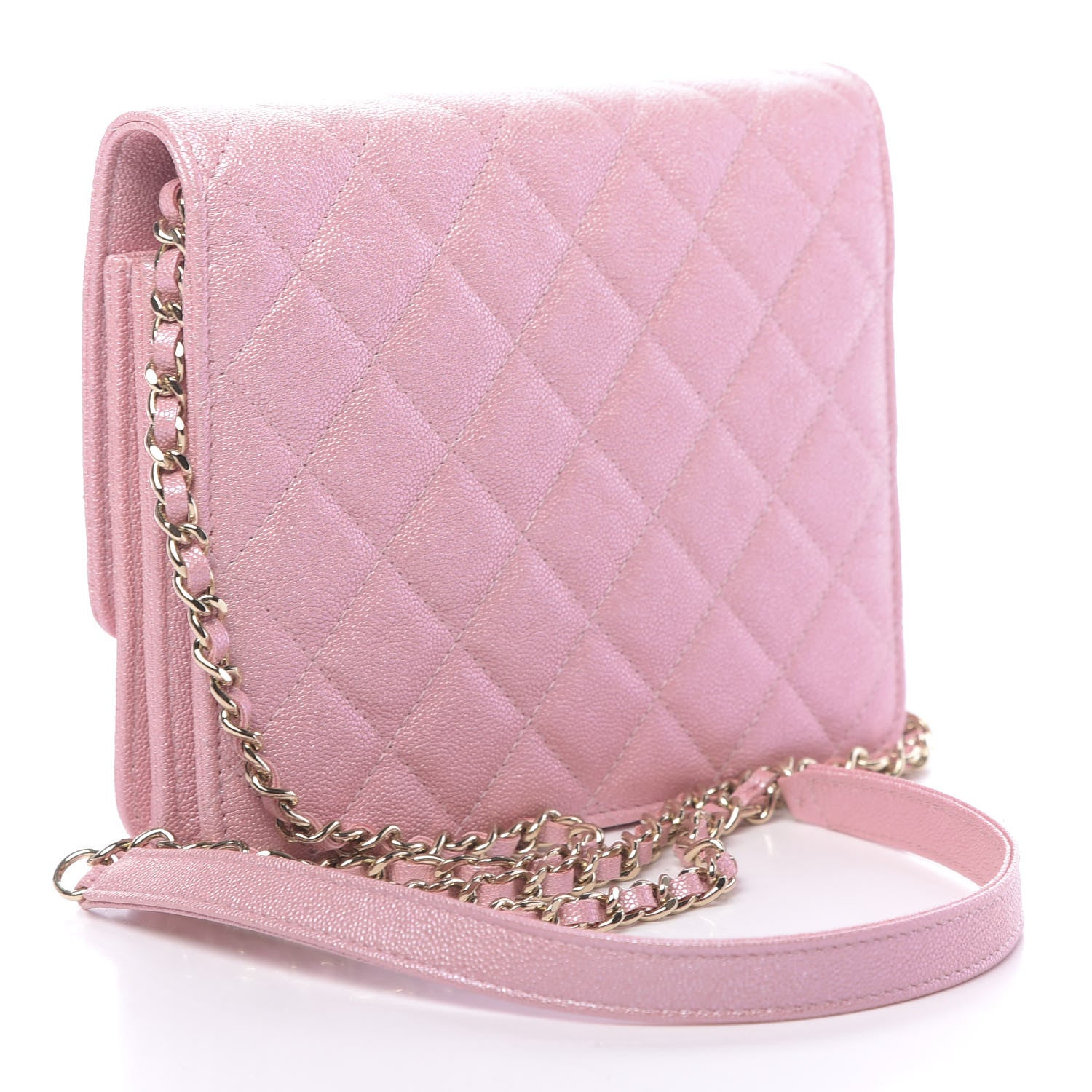 Chanel Iridescent Caviar Quilted Square Wallet On Chain WOC Rose Pink 3 of 12