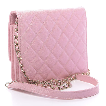 Chanel Iridescent Caviar Quilted Square Wallet On Chain WOC Rose Pink 3 of 12