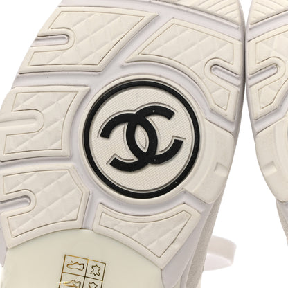 Chanel Nylon Calfskin Suede Fabric CC Sneakers 38 White 6 of 8